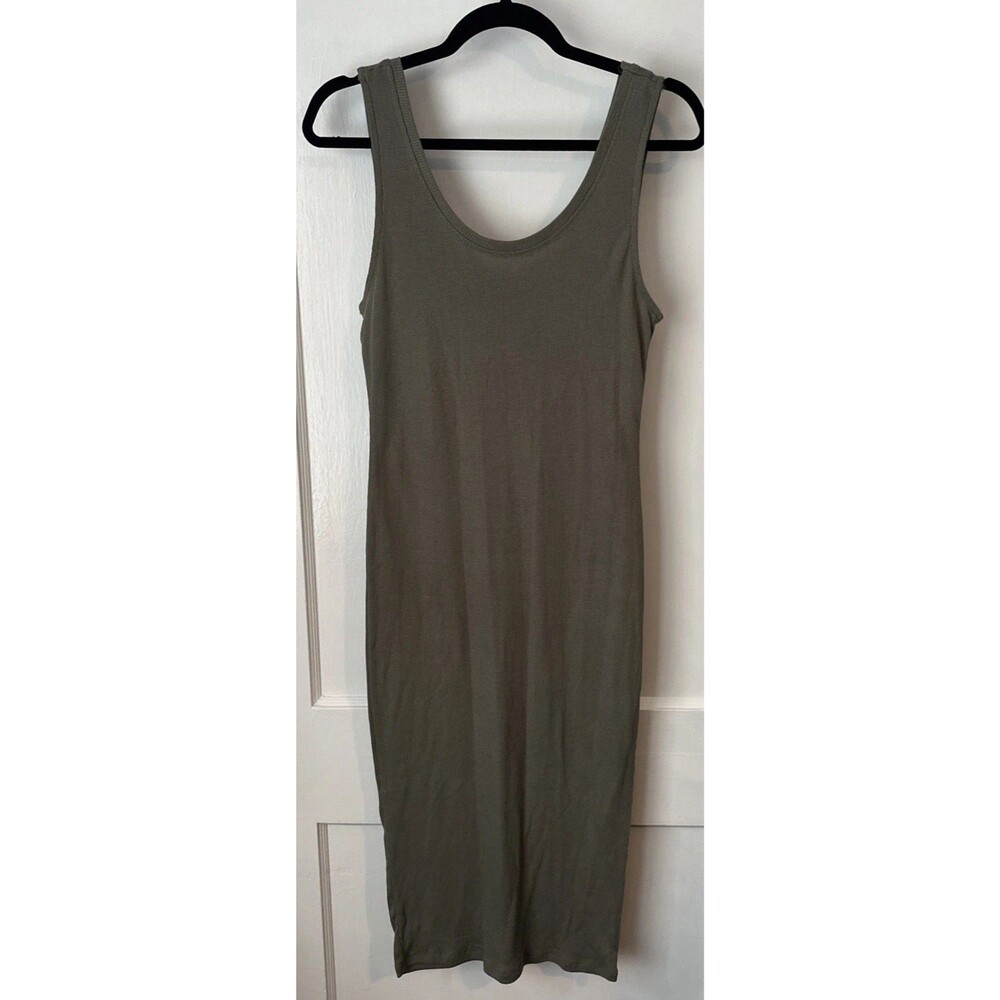 New Green Tank Dress Midi Ribbed Womens Large
